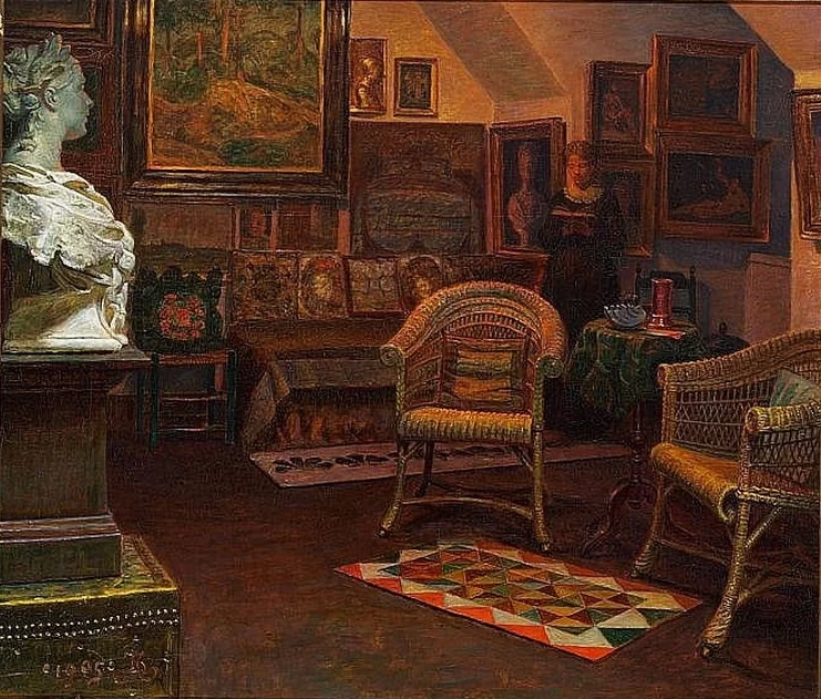 Kristian Zahrtmann - Interno dello studio dell'artista con calco di un busto dell'imperatrice Federico